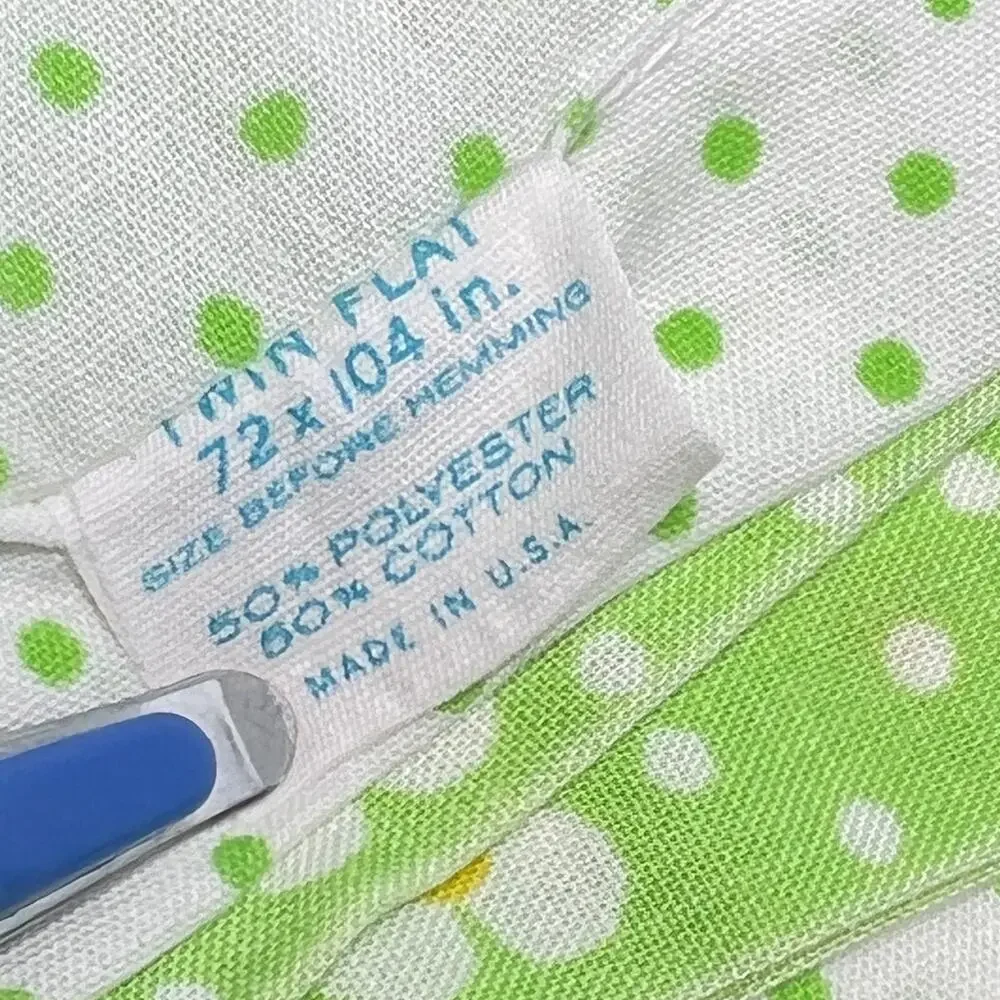 Vintage Fieldcrest Mod Polka Dot Floral Twin Flat Sheet Daisy No Iron Percale